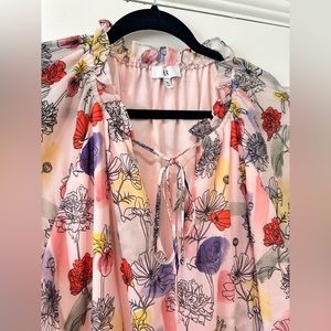 NSR floral print pink smocked waist ruffle dress smocked cuffs